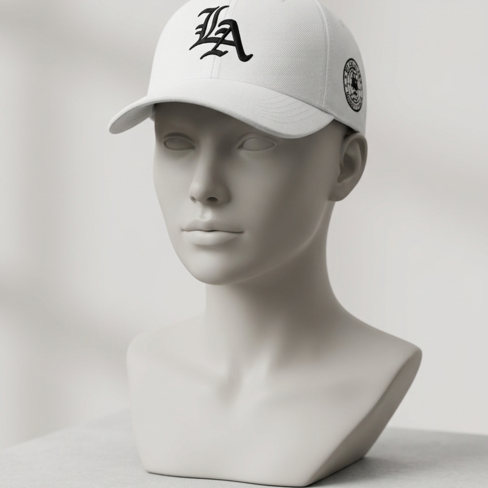 Los Angeles Apparel White Baseball Cap with Black LA Embroidery